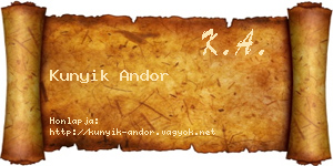 Kunyik Andor névjegykártya